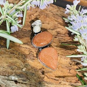 Goldstone & Pearl 925 Sterling Silver Pendant